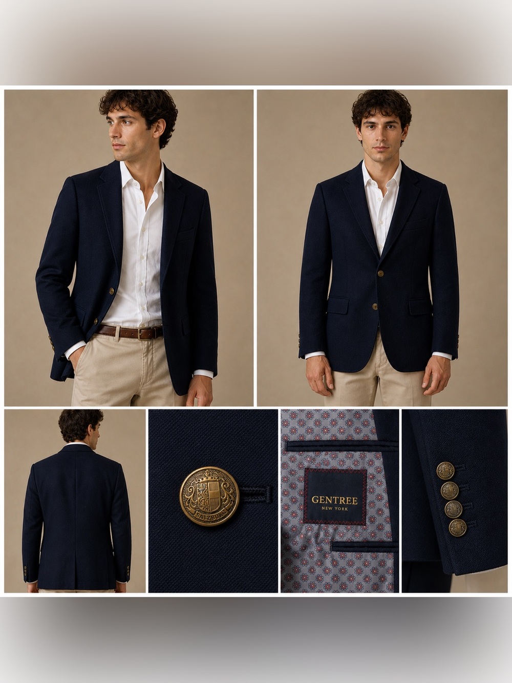 Gentree New York MENS 100% Cashmere Single Breasted Blazer Navy Blue Size Medium